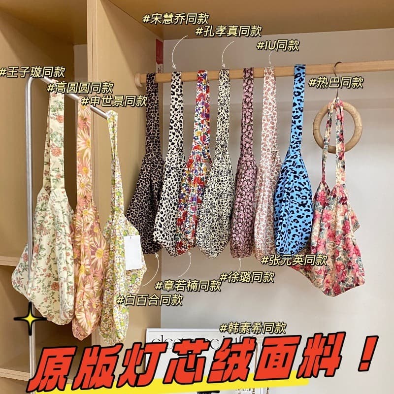 Korean EMIS Leopard Print Canvas Bag Authentic Gong Hyo-jin Bai Baihe Same Style Travel Cloth Bag Casual Floral Bag