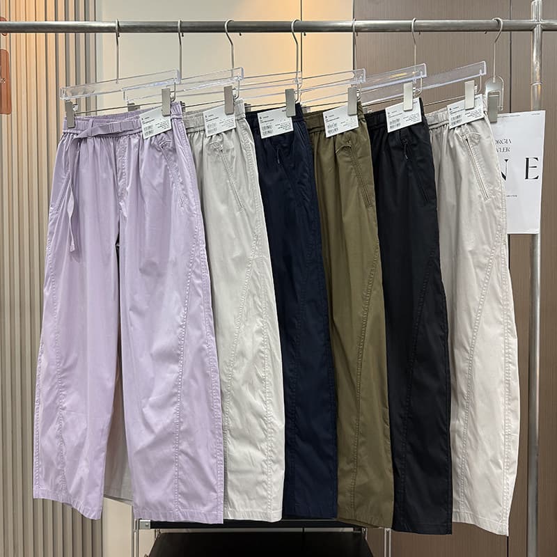 Quick-Dry Wide-Leg Pants for Women, New Summer Style, Loose and Casual Curved Cut Pants, High-Waist Adjustable Belt Sickle Pants