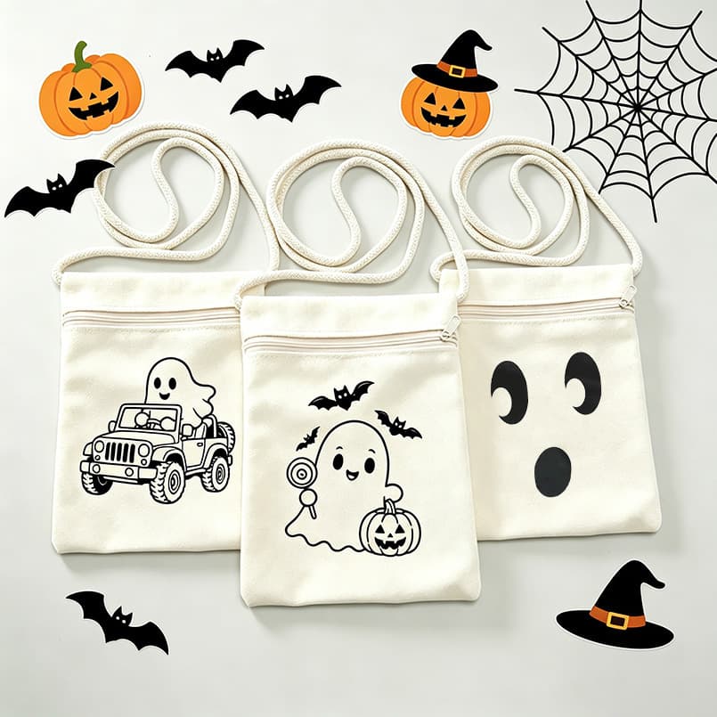 Halloween Kids Trick-or-Treat Bag Ghost Pumpkin Children's Party Zipper Crossbody Pouch