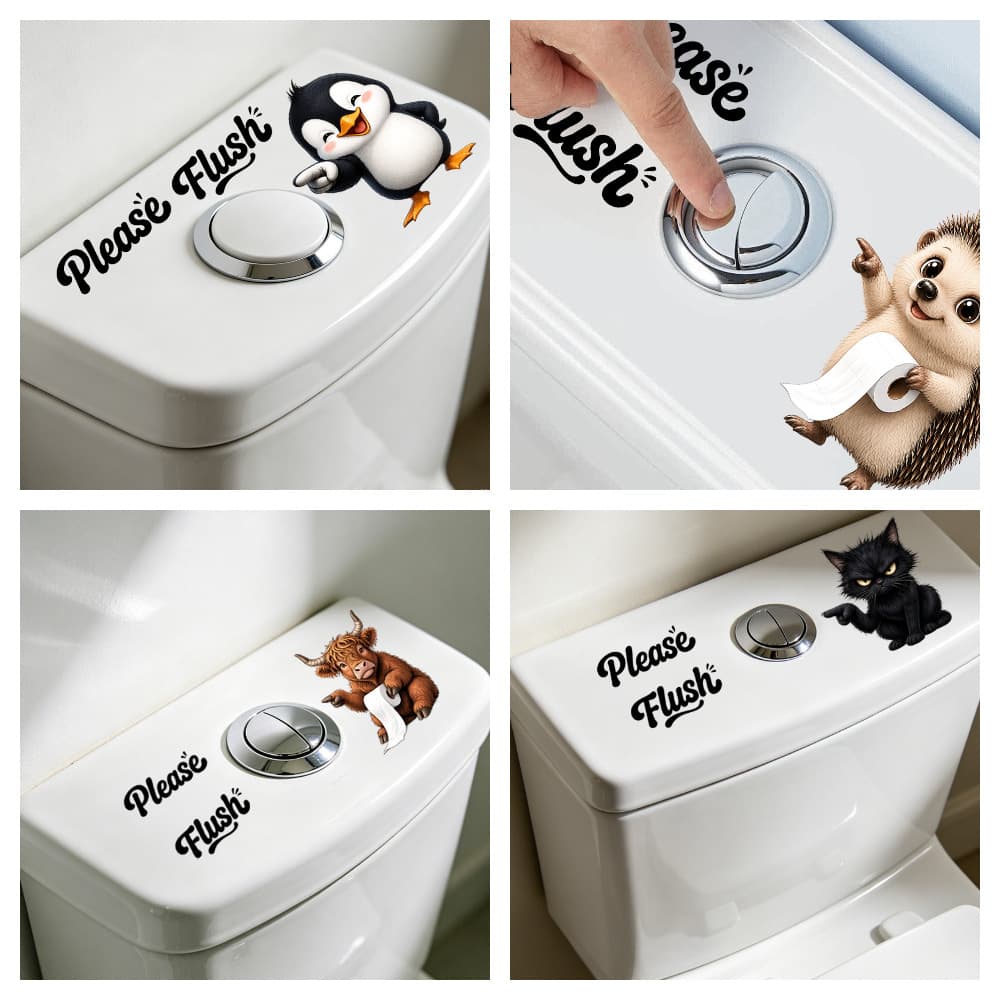Cross-border New Cartoon Highland Cow Black Cat Penguin Toilet Sticker Waterproof Self-Adhesive Bathroom Decorative Wall Sticker Wholesale