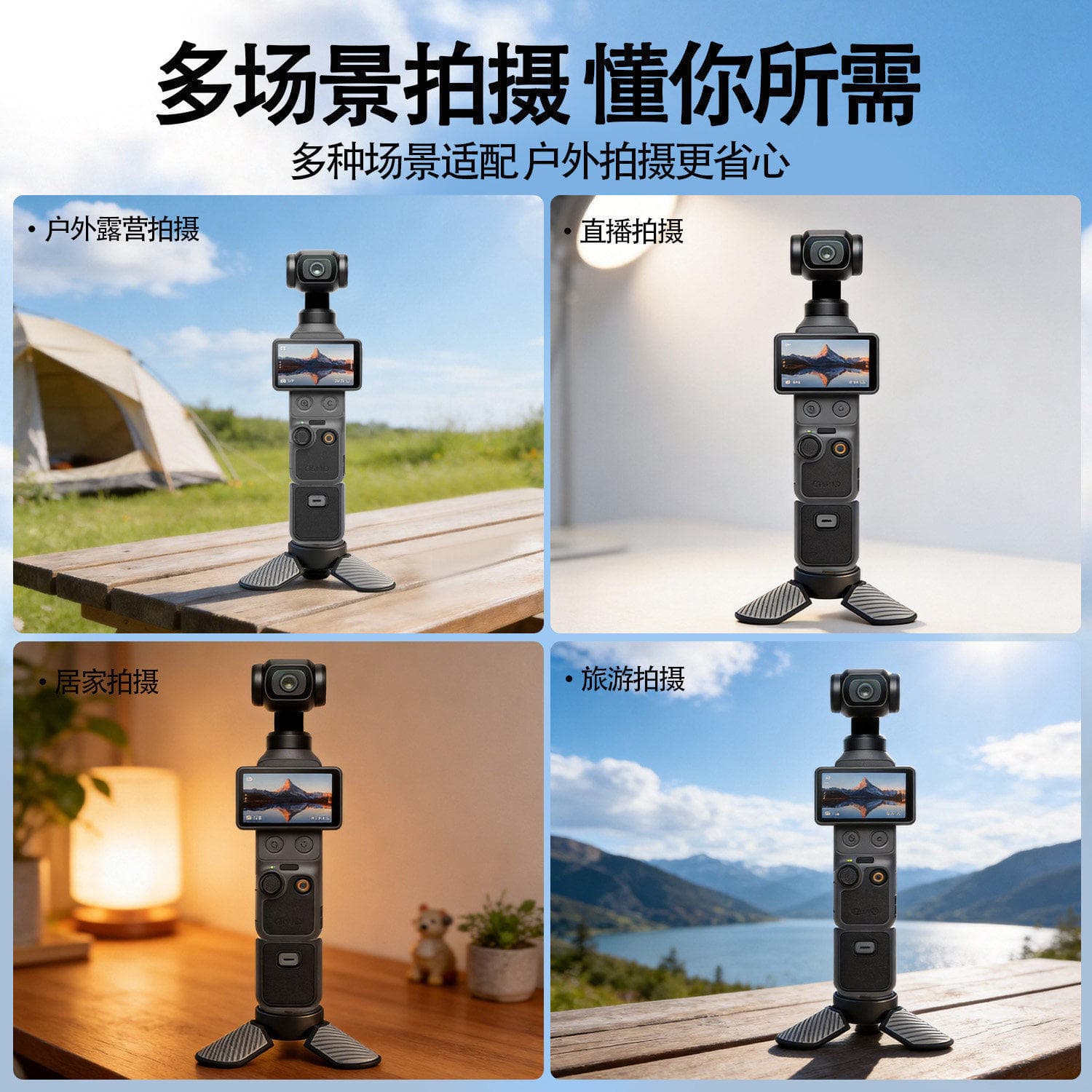 Tripod for DJI Osmo Pocket 3/4, Mini Portable Desktop Stand Base