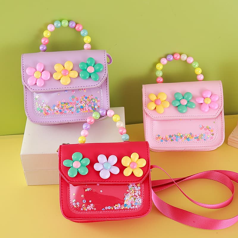 Children's Bag Playful Cute Small Flower Pearl Handheld Shoulder Bag Student Campus Card Meal Card Coin Purse Wholesale