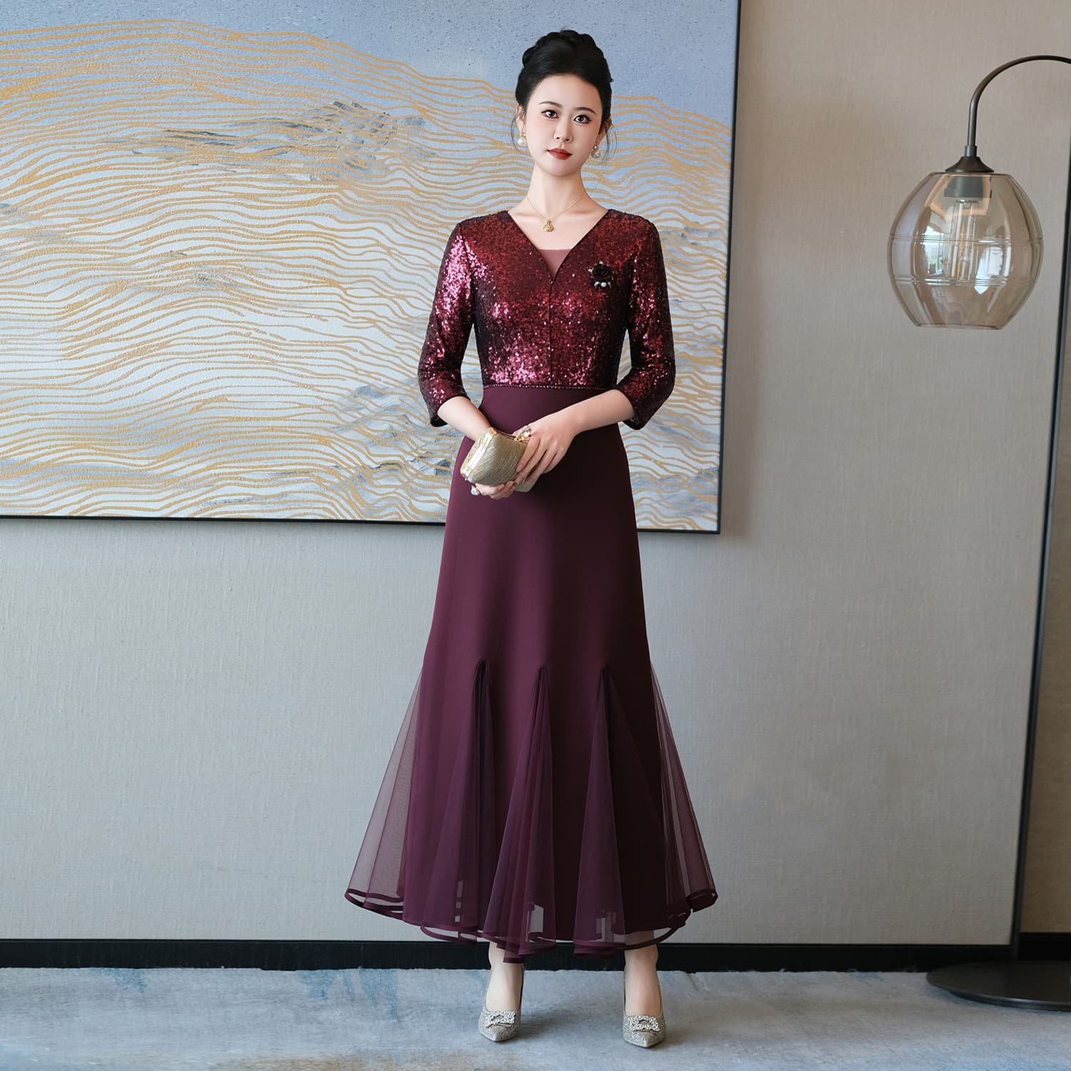 Noble Elegant Mother's Dress for Banquet, Autumn 2025 New Arrival Middle-Age/Elderly High-End Long Dress