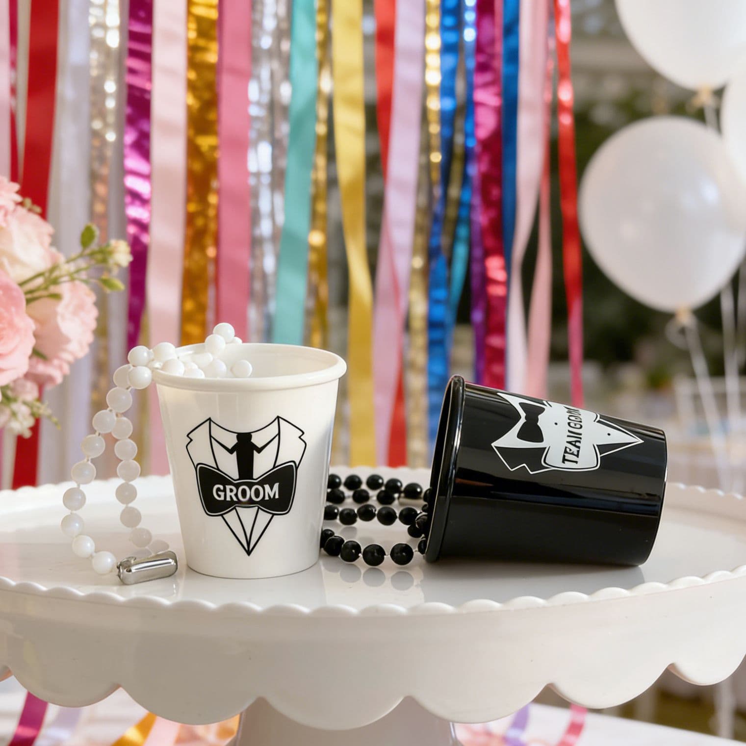 2oz wine glass with necklace, party cup suitable for groom wedding party, plastic shot glass with beaded necklace
