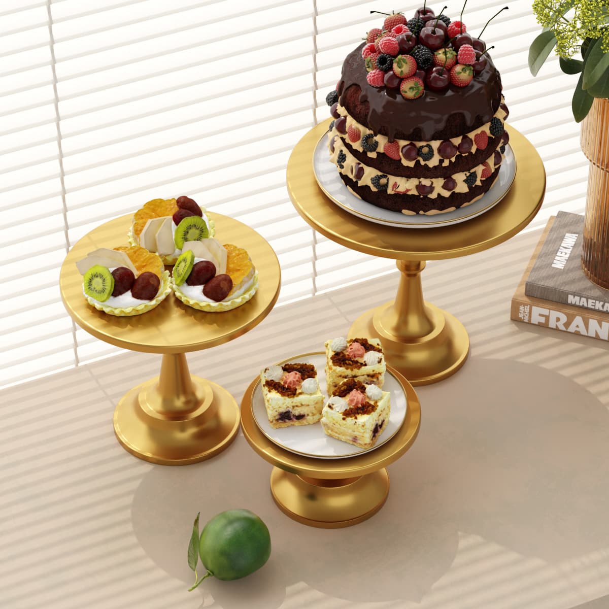 European Wedding Cake Display Stand Set with High and Low Tiers, Dessert Table Cake Plate Props and Cake Rack Set