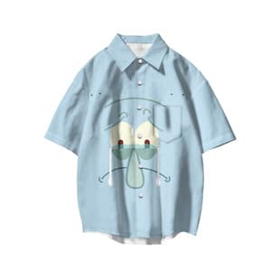 Cross-border cartoon SpongeBob COS expression meme shirt, trendy fashion 3D color print short-sleeve shirt