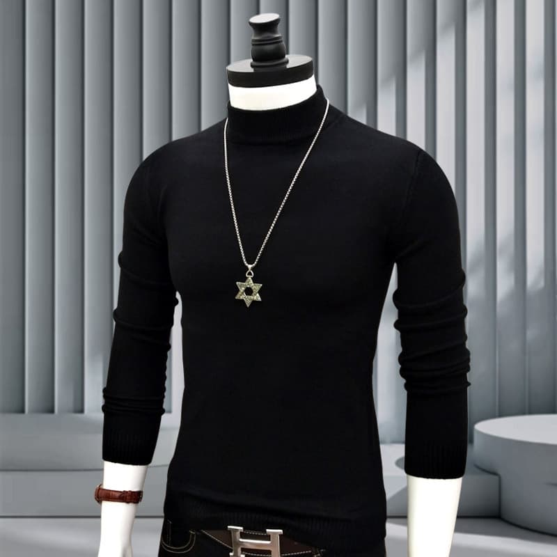 Men's Half Turtleneck Sweater Knit Top Slim Fit Autumn Winter Warm Stretch British Style Base Layer 2025 New