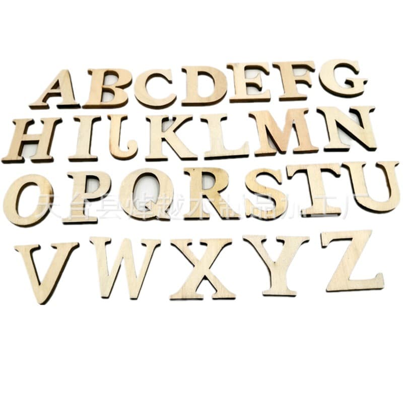 In-stock wholesale wooden 3cm English letter decorative wood chips, home photo frame accessories, 26 pieces per set, customizable