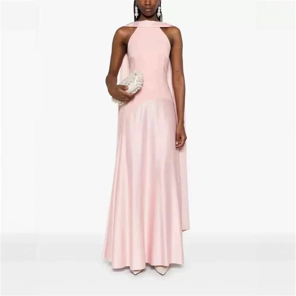 AliExpress pink halterneck evening dress new birthday party fashion dress French shawl high-end dress