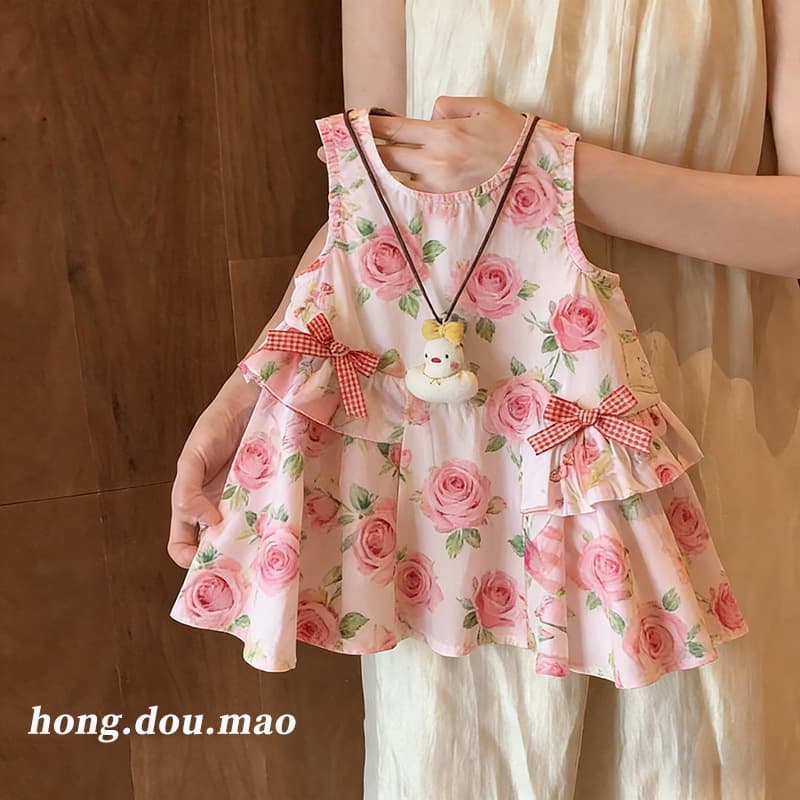 Girls' green fresh and cool summer vest dress, thin and cool children's dress, Sanya vacation beach dress