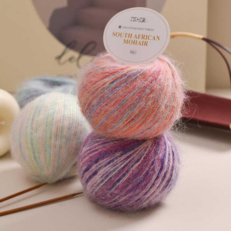 Silk Mohair and Variegated Fine Wool Yarn for Knitting Sweaters, Coats, DIY Shawls, Suitable for Infants and Toddlers, Linen Blend