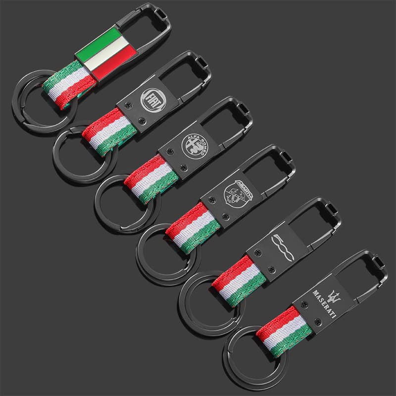 Alfa Romeo Fiat Abarth Maserati Nylon Webbing Belt Clip Car Emblem Keychain