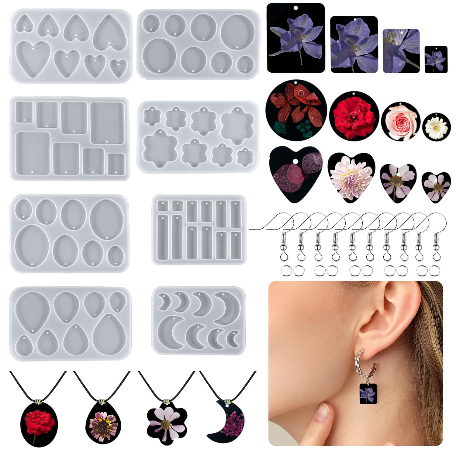 Baijiaxing di large and small round pendant love glue mold plum blossom earrings rectangular decorative silicone mold