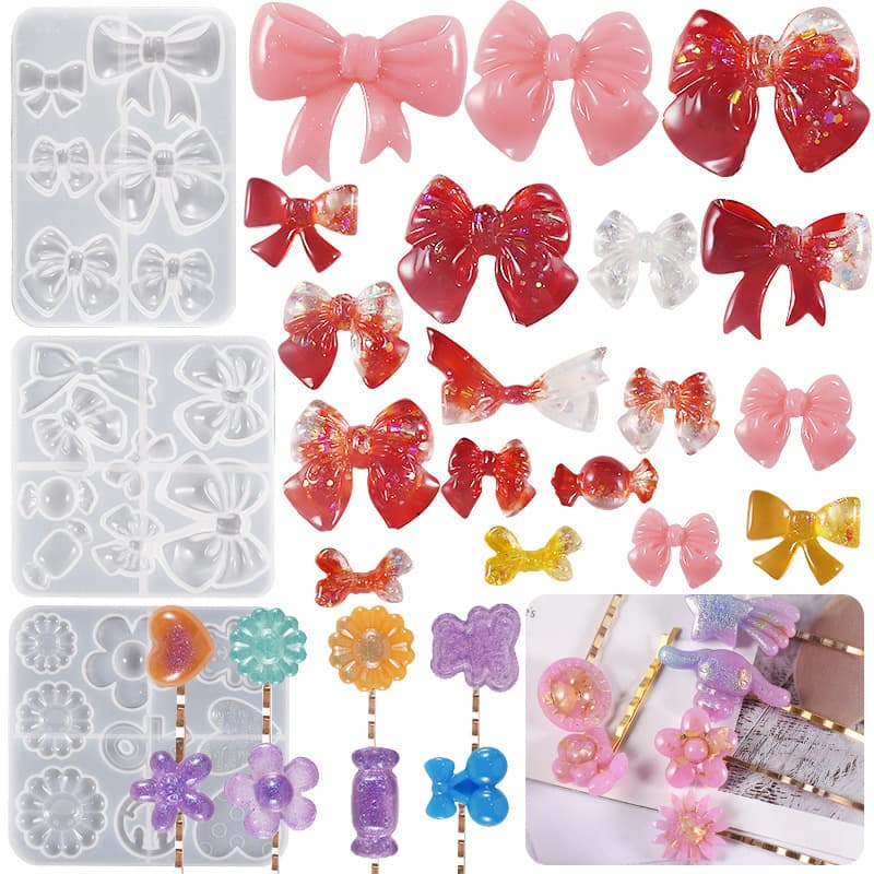 DIY Crystal Resin Ring Hair Clip Flower Windmill Fruit Heart Patch Bow Earring Pendant