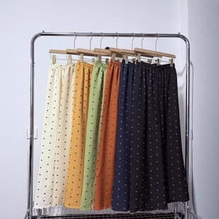 Ice Silk Wide Leg Pants Women's Summer High Quality Thin Loose Straight Women's Pants Versatile Casual Pants Cross-border Linen Polka Dot Pants