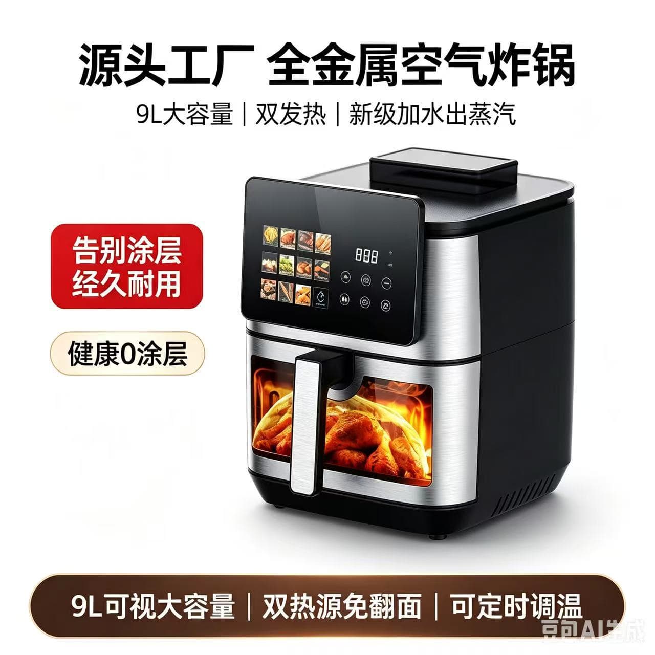 AirFryer Export Household Air Fryer with Visible Window, Multi-Function, Water-Added Steam, New Smart Electric Fryer, Large Capacity