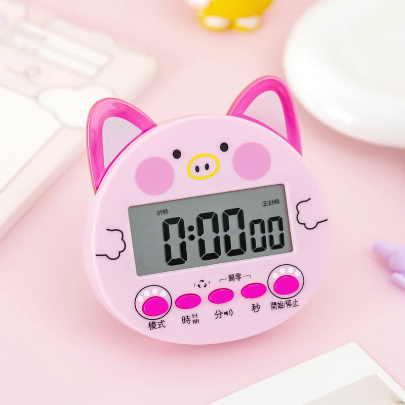 Cute Blushing Pink Pig Cartoon Clock Calendar Timer Countdown Kitchen Timer Silent Ears Glowing