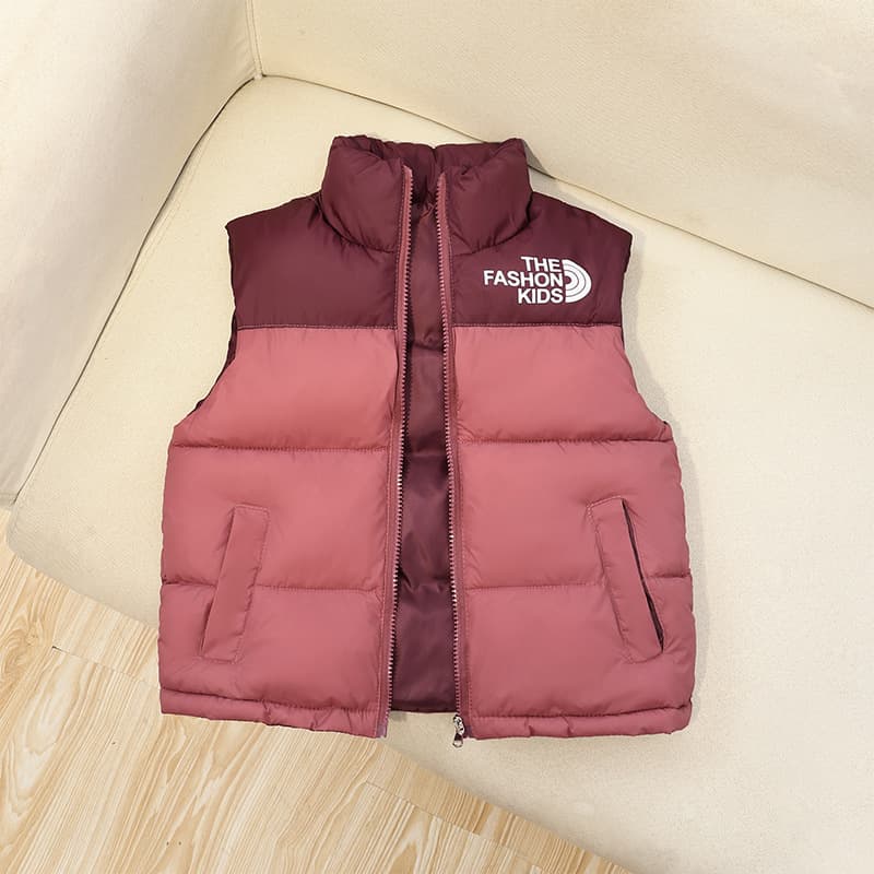 2025 Autumn/Winter New Style Children's Color-Block Down Cotton Stand Collar Vest for Boys and Girls, Medium and Large Kids Versatile Sleeveless Jacket