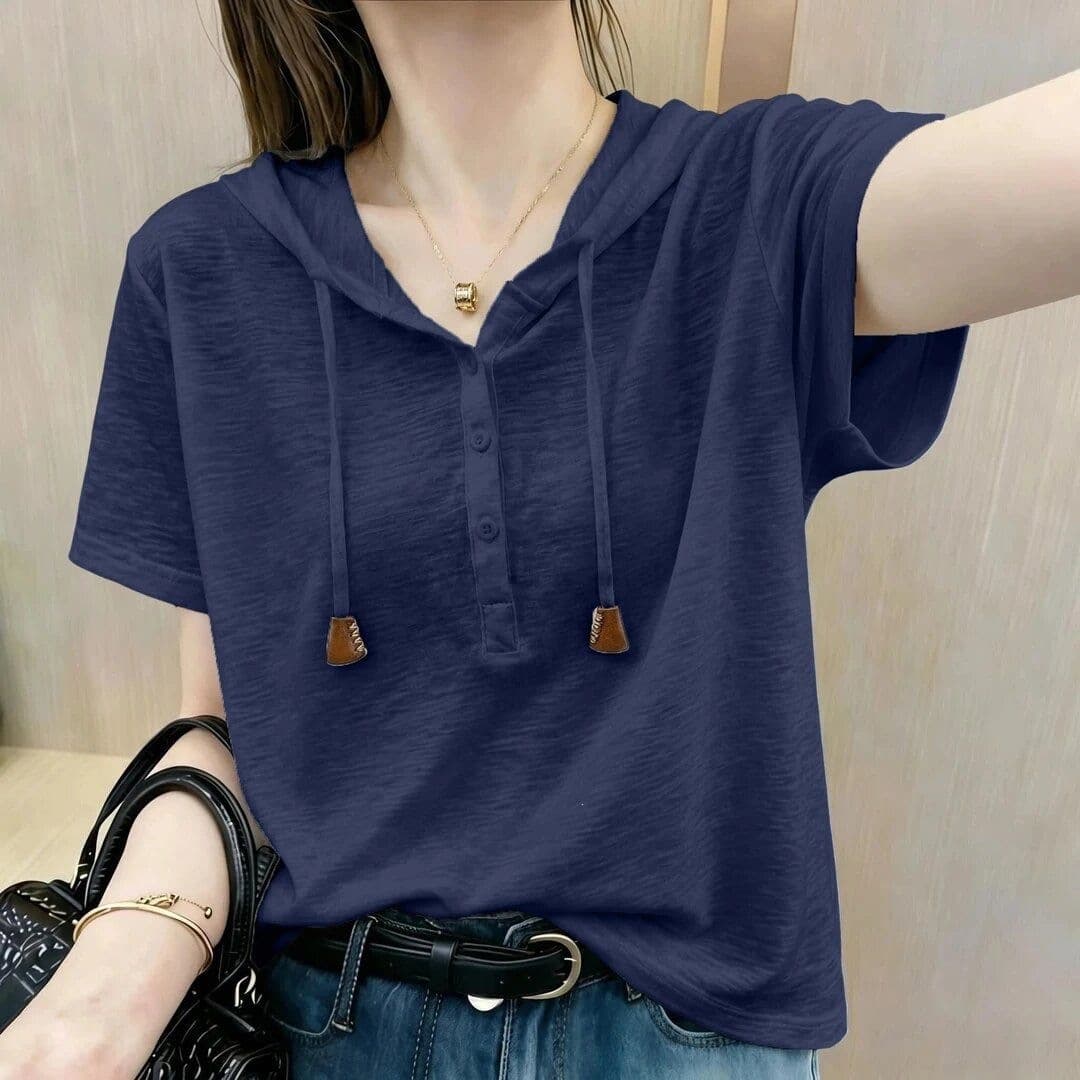 Loose bamboo cotton hooded women's t-shirt short-sleeved summer new Korean style pure cotton slimming half-sleeved casual hoodie top