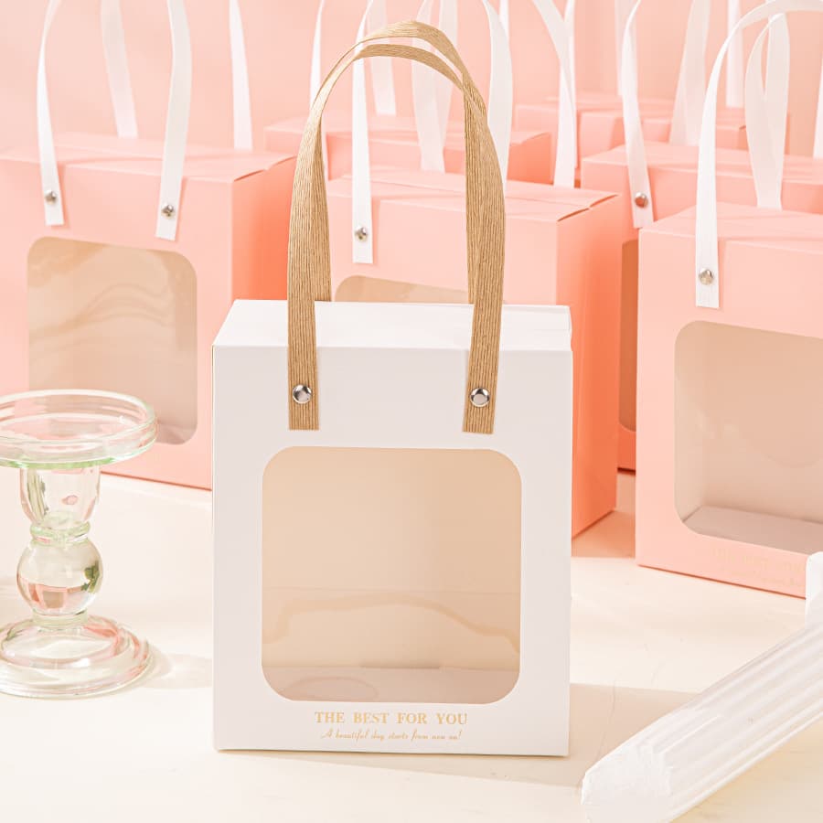 Ready-made gift bags, transparent window handbags, high-end gift bags, cosmetic paper bags, small bags, gift bags