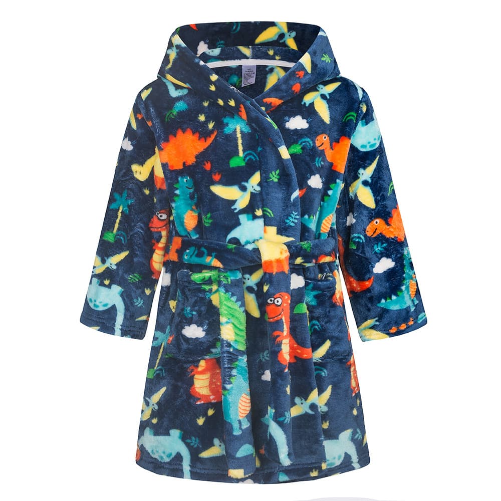Amazon US/EU Kids Bathrobe Hooded Flannel Cartoon Print Homewear Children's Sleep Robe Pajamas Factory