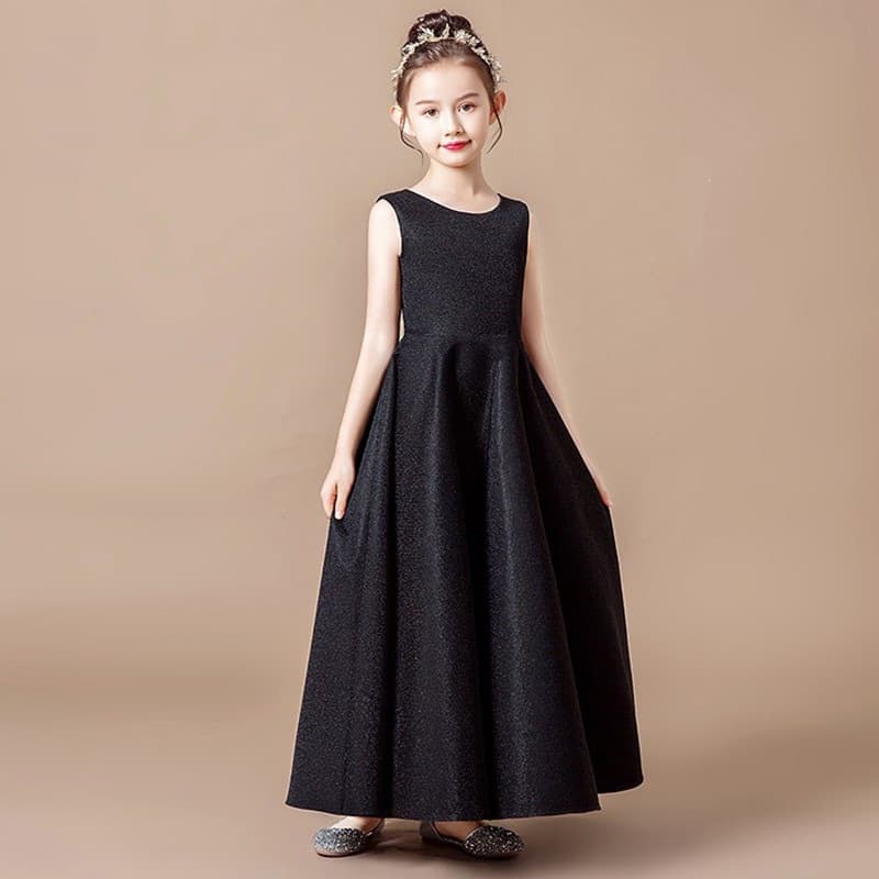 AliExpress cross-border best-selling girls black evening dress model catwalk long children's small host sleeveless princess dress