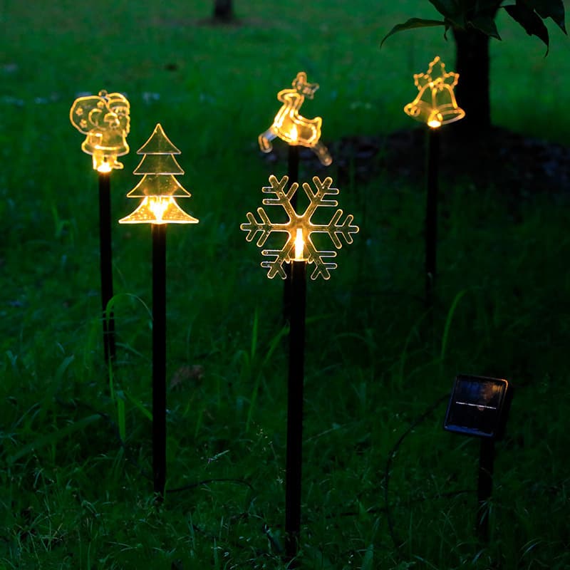 LED Outdoor Solar Five-pointed Star Snowflake Christmas Tree Bell Waterproof Lawn Stake Light Garden Decorative String Lights