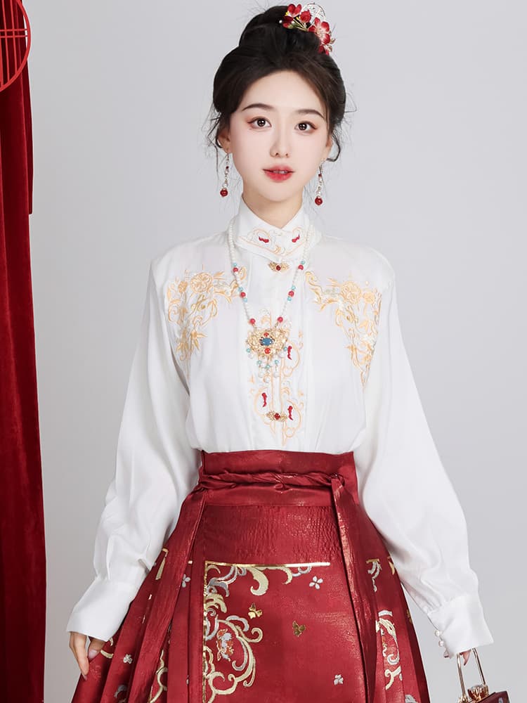 New Chinese-style Mamian Skirt Set Women's Huazhuang Hanfu Toast Dress National Style Red Wedding Outfit with Top Autumn/Winter