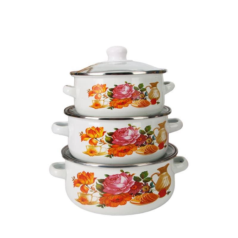 In Stock Enamel Pot with Enamel Lid, Double-Handled Soup Pot, Thickened Cast Iron Enamel Cookware Set for Soup and Herbal Medicine, 3-Piece Set