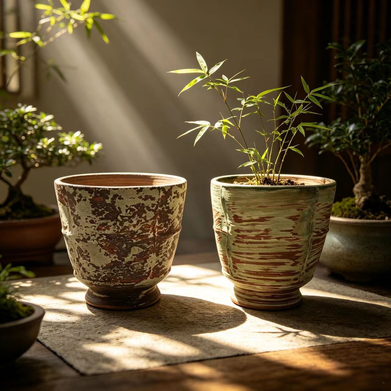 Jingdezhen high-temperature ceramic flower pot, wabi-sabi style desktop bonsai planter for succulents, Zen antique distressed flower vessel wholesale