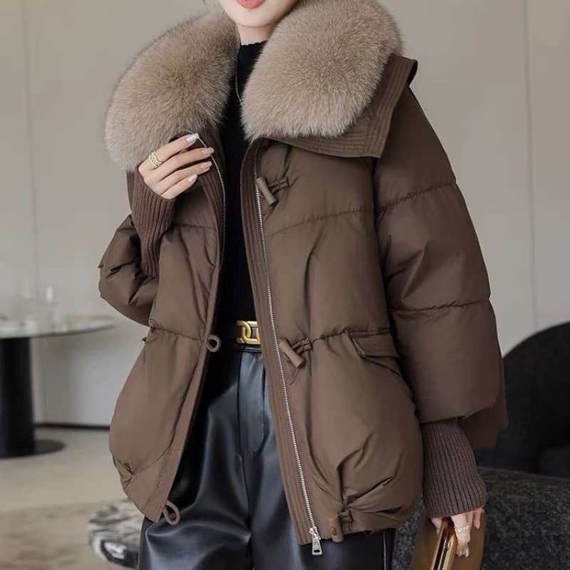 2024 Winter New Down Cotton Coat Women Short Stylish Korean Loose Cotton Jacket with Thick Fur Collar
