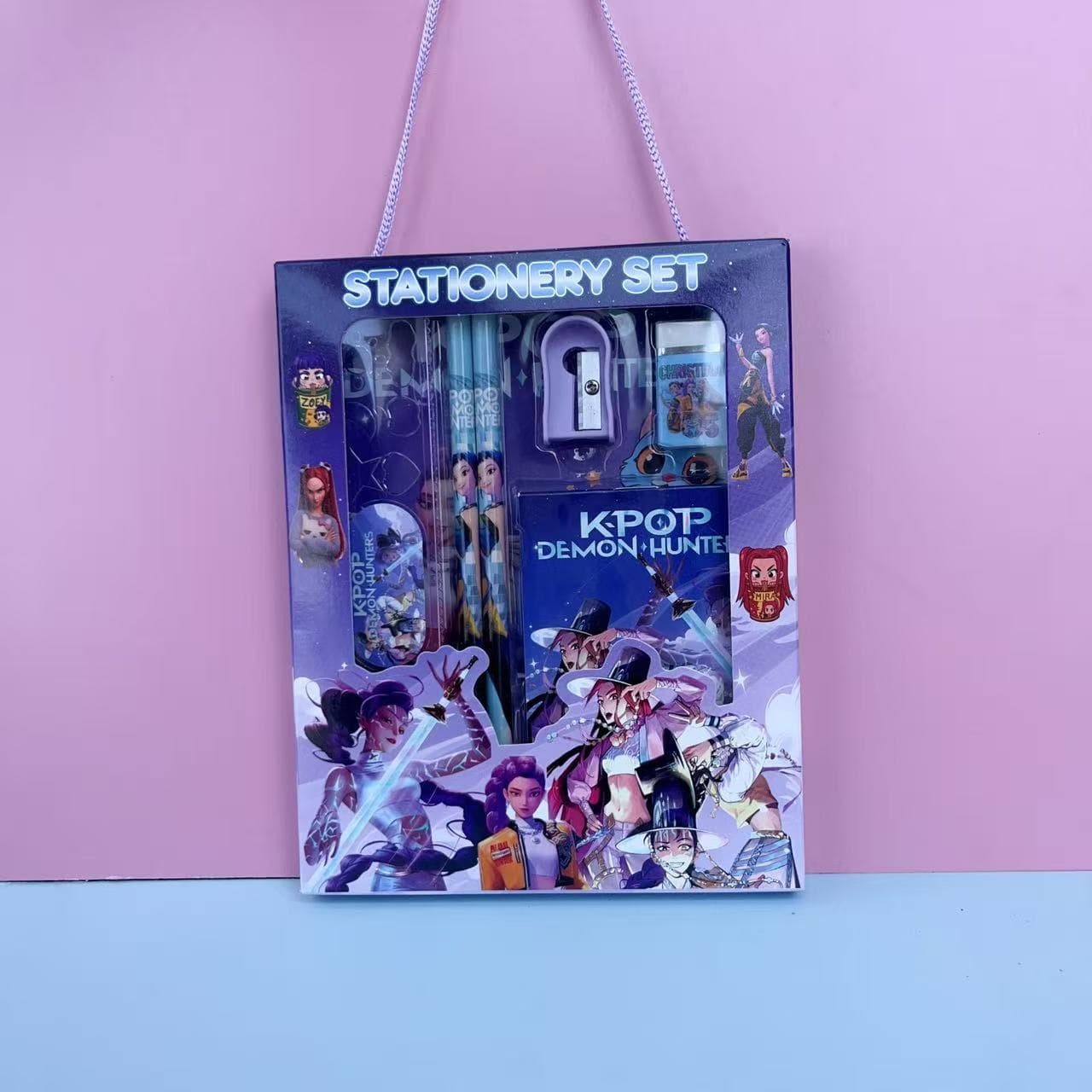 KPOP Demon Hunter Stationery Set Student Cartoon Learning Supplies Gift Box Demon Hunter Girl Group Stationery 6-Piece Set