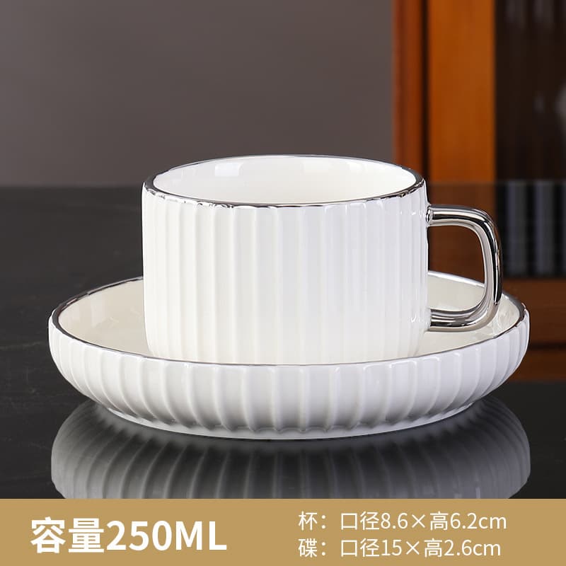 European Style Ceramic Coffee Cup and Saucer Set with Gold Rim, Luxury Afternoon Tea Set, Gold-Decorated Cup and Saucer Six-Piece Set, Factory Direct