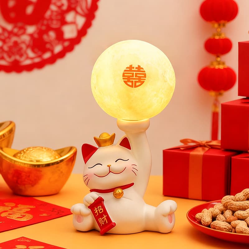 New Chinese Style Lucky Cat Table Lamp Wedding Home Bedroom Bedside Lamp Dowry Lamp Premium Wedding Room Rechargeable Celebration Lamp