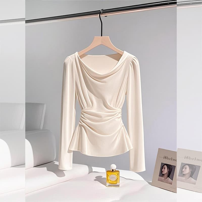 French Light Luxury Fashion Versatile Long-Sleeve Blouse for Women, Autumn New Trendy Age-Reducing Top, Mature Chic Unique Shirt