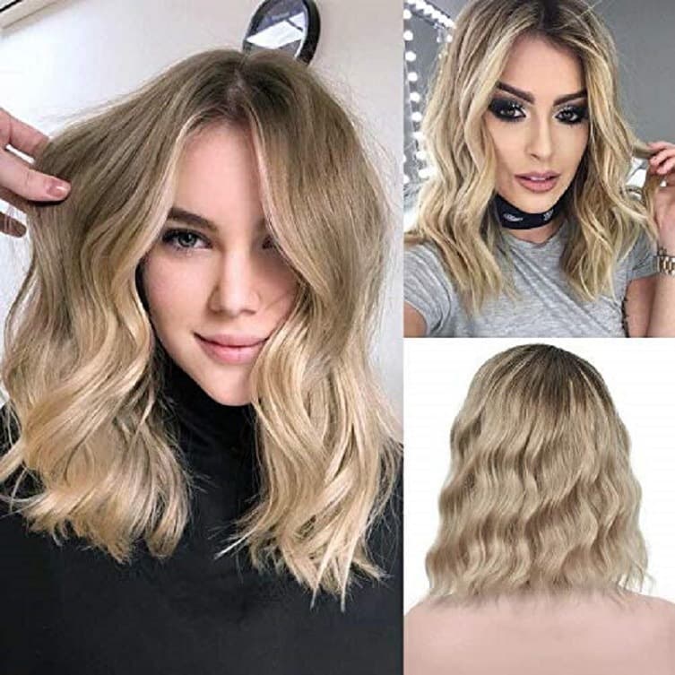 European and American Women's Wig, Dyed Medium-Long Hair, Gradient Gold, Middle Part, Wavy Style, Cross-Border Stock Wholesale