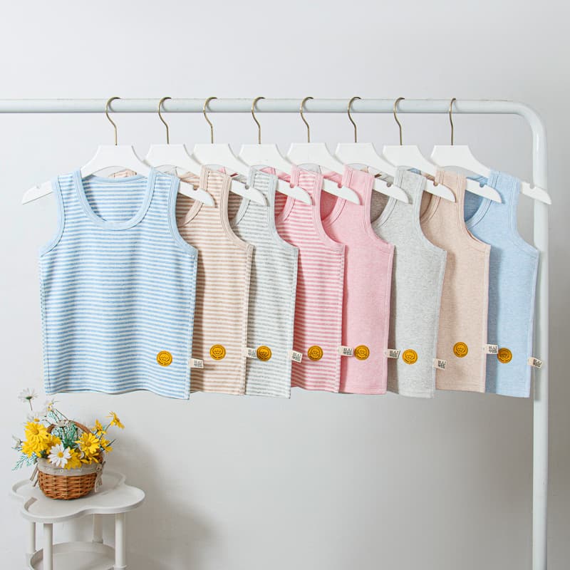 2025 Fall New Kids Lycra Cotton Colorful Tank Top Stripe Solid Sleeveless Tee for Boys and Girls