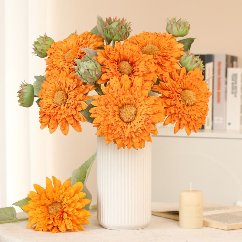 Premium Flocked Teddy Sunflower Artificial Flower Living Room Entryway Bedroom Decoration Fake Flower Ornament Artificial Sunflower