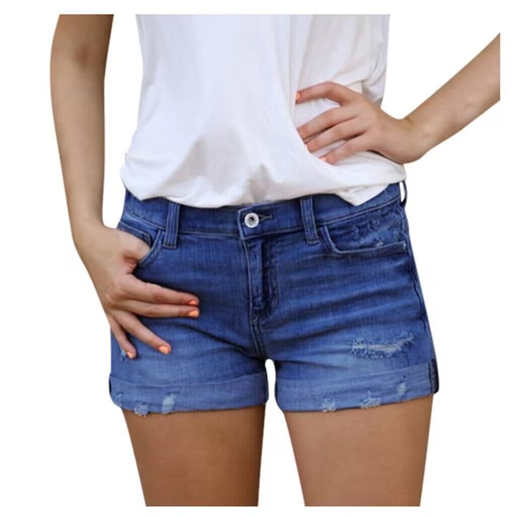 Amazon AliExpress Independent Site Hot-Selling Europe/US Export Stretchy Slim-fit Ripped Fringe Denim Shorts Women