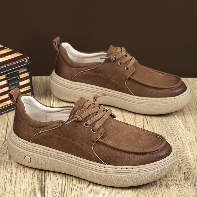 Cross-Border Men's Shoes Four-Season Faux Leather Breathable Flat Shoes, Men's Trendy Shoes, Lightweight Soft Sole Board Shoes, Lace-Up Casual Shoes