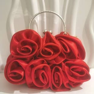 Cross-border Hot Selling Handmade 14 Rose Satin Evening Bag Satin Cloth Women Handbag Bride Bag