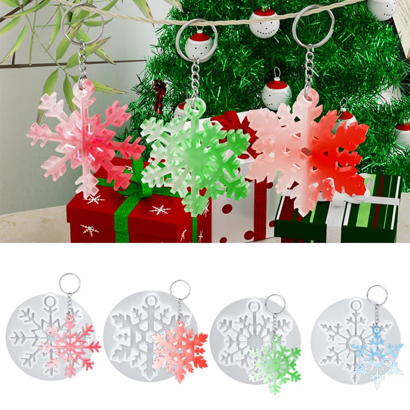 Silicone Mold Hanging Tag Key Plaster with Hole Resin DIY Snowflake Christmas Pendant Aromatherapy Epoxy Resin Mold