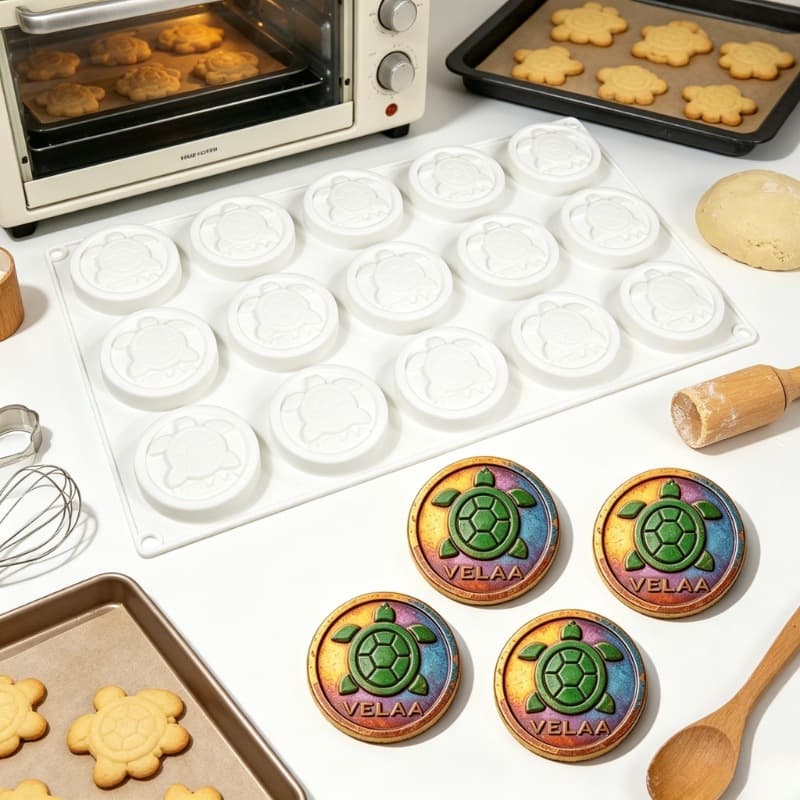 15-Cavity Turtle Fondant Chocolate Mold, Round Badge Scented Candle Mold, DIY Creative Handmade Soap Silicone Mold