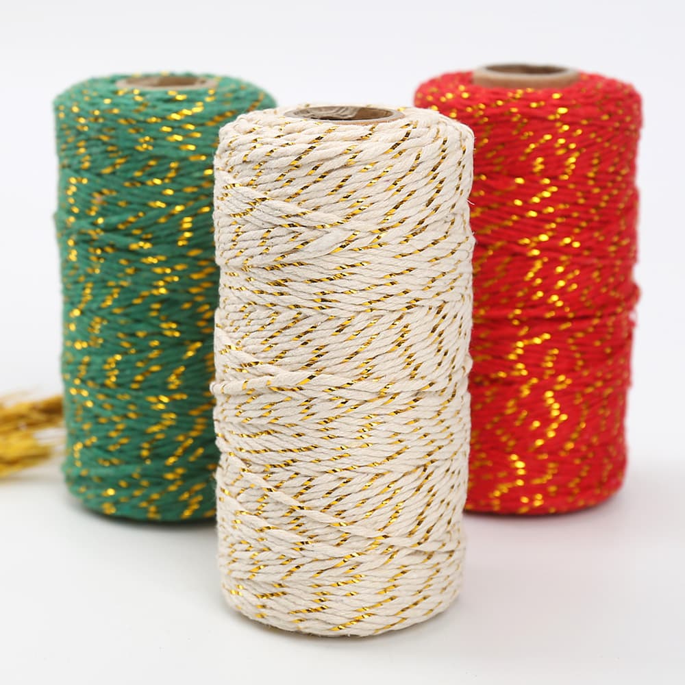 100m/Gold and Silver Thread Cotton Rope DIY Handmade Weaving Gift Packaging Tying Rope Christmas Decoration Tag Rope
