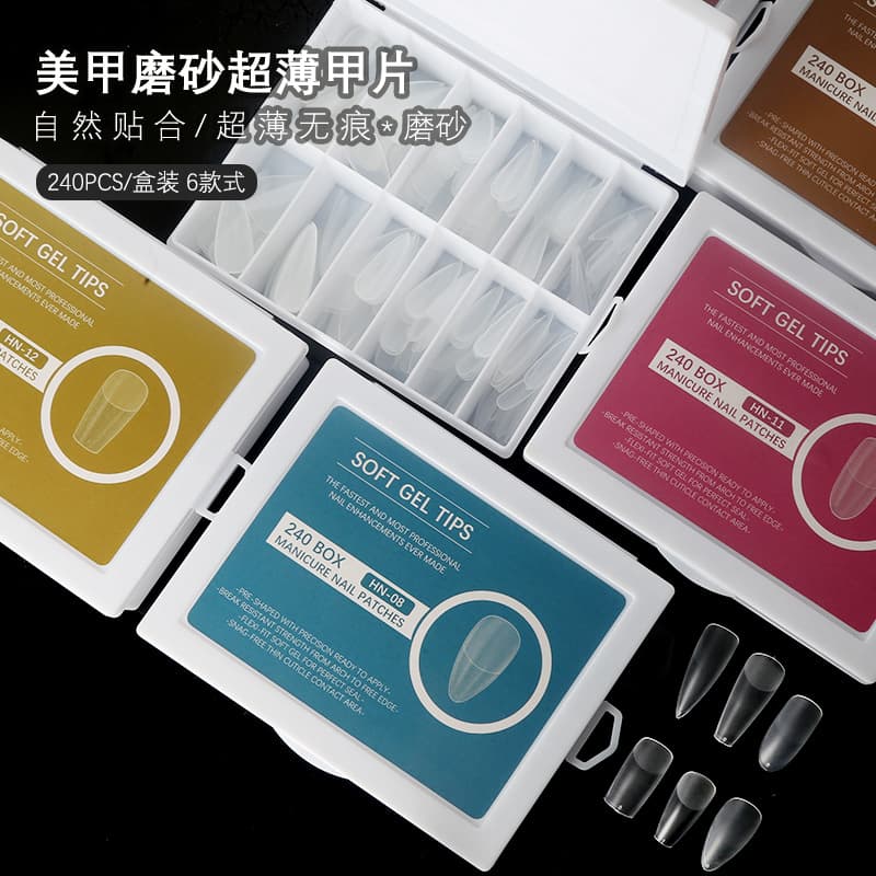 Boxed 240pcs Matte Nail Tips Seamless Waterdrop Oval Almond Full Cover Nail Stickers Ultra Thin Natural Looking Nail Art Supplies