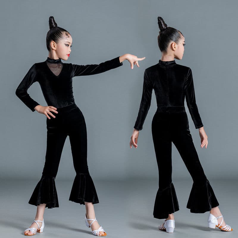 Latin dance practice outfit, new winter style, long-sleeved Latin pants, practice and performance costume for girls.