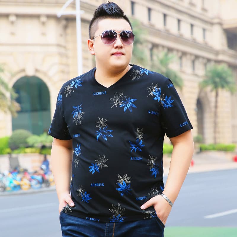 Thin maple leaf print large size cool T-shirt men's plus size plus size loose short-sleeved T-shirt men's T-shirt wholesale