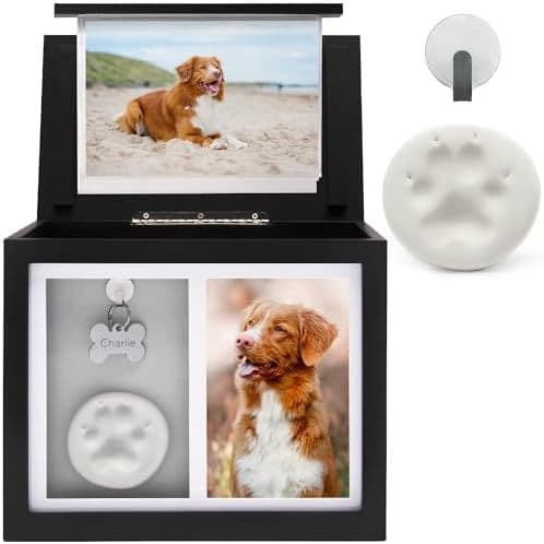 Wooden Pet Urn with Sliding Seal Lid, Burial Set with Ink Pad for Paw Prints