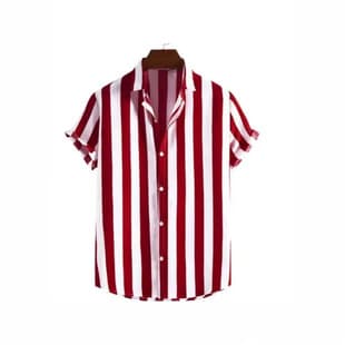 2026 Summer New Short Comic Print Shirt 3D Striped Flap Sports Casual Short Sleeve Shirt