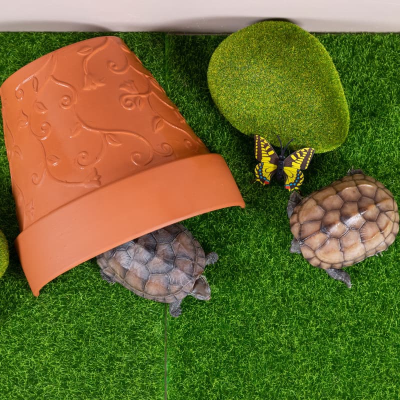 Turtle Basking Platform Hideout Cave Yellow Edge Hideaway Red Clay Tile Turtle Cave Aquarium Decor Six-Legged Dinosaur Reptile Pet